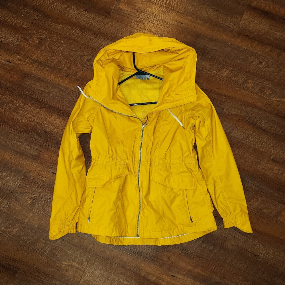 ATHLETA Outbound Anorak Classic Yellow Hooded Rain Jacket Women Sz S Cinch Back - Picture 2 of 7